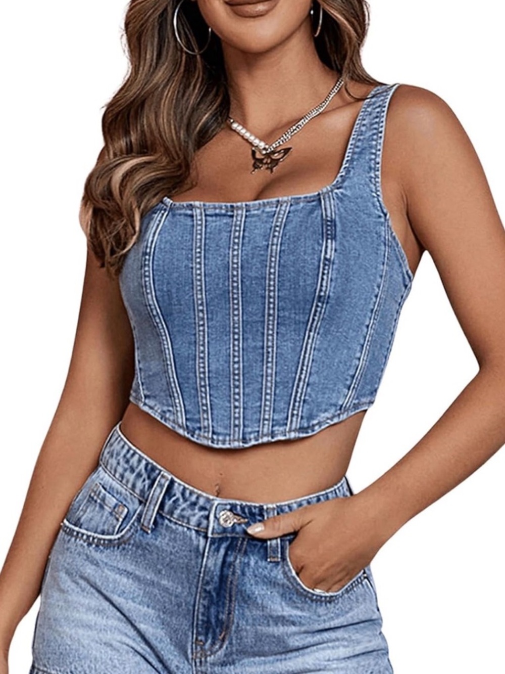 Denim corset top
